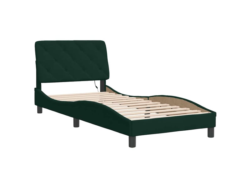 Lit simple- lit adulte - cadre de lit avec led sans matelas vert foncé 90x190 cm velours - Conforama B