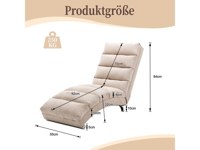  Canapé 1 place, chaise longue fixe avec vibrations douces et poches de rangement latérales, beige  - Conforama C