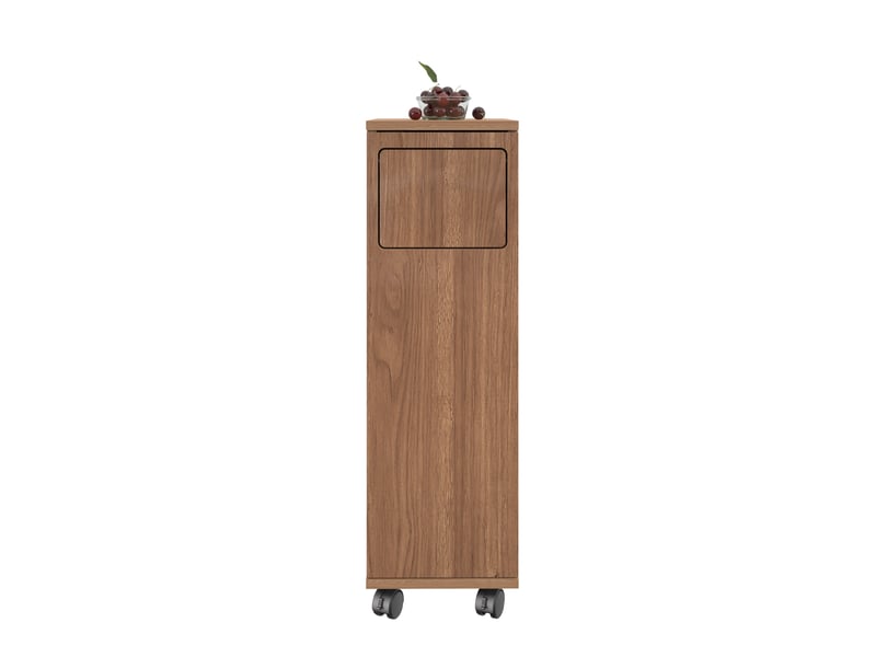  Meuble poubelle mobile 24,2 x 35,1 x 80,2 cm naturel mdf, 1 porte avec support pour sac et roulettes  - Conforama A