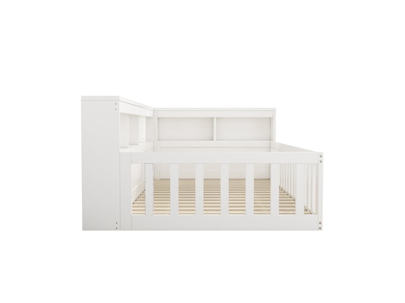  Lit banquette blanc 90x200 cm, rangements, garde-corps, prise et usb, sommier à lattes  - Conforama E