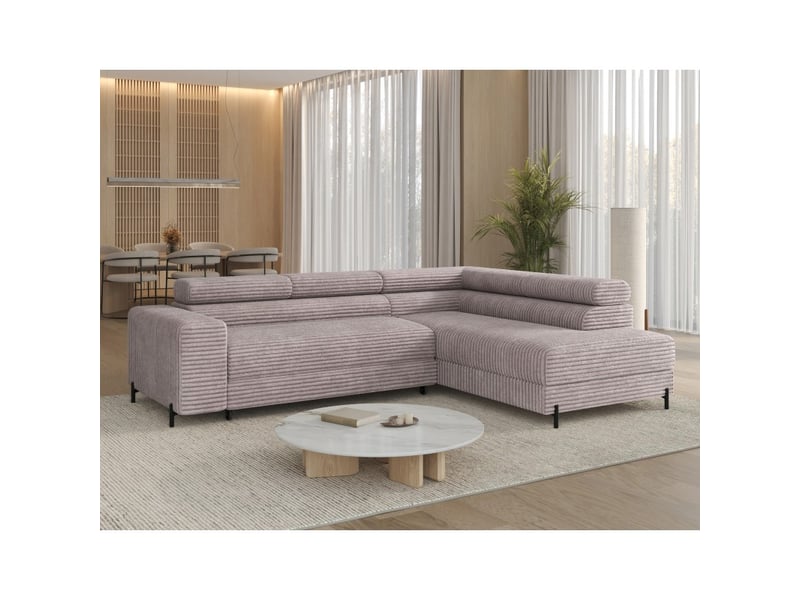  Canapé d'angle colesia convertible 5 places blanc crème velours côtelé – droit – 274x200cm  - Conforama B