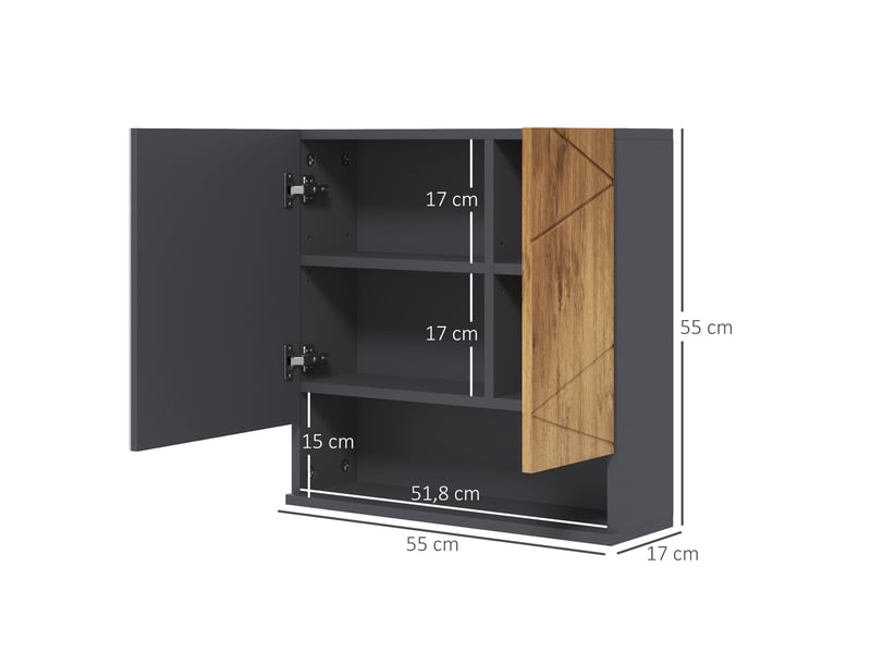  Armoire murale miroir de salle de bain placard de rangement 2 portes 55 x 17 x 55 cm naturel gris foncé  - Conforama E