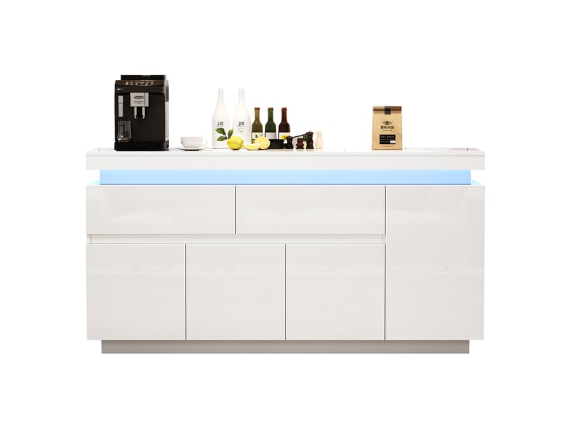  Buffet bas 140x35x72,5 cm blanc avec 2 tiroirs, 4 portes, led rgb Fay Lum - Conforama A