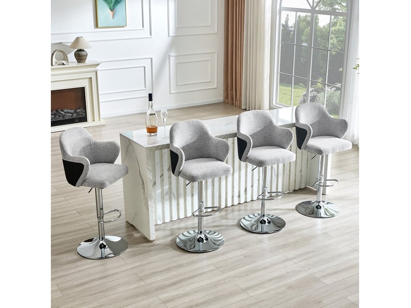  Tabouret de bar lot de 2 pivotant réglable avec accoudoirs et repose-pieds en tissu gris clair  - Conforama C