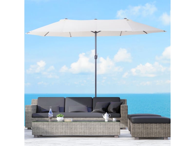 Parasol double de jardin xxl avec manivelle et ouvertures d’aération en polyester beige 455 × 270 × 240 cm  - Conforama C