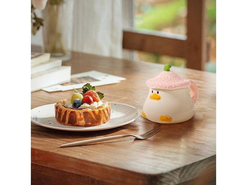  Mug en céramique avec couvercle, canard en relief, rose, 400 ml  - Conforama C