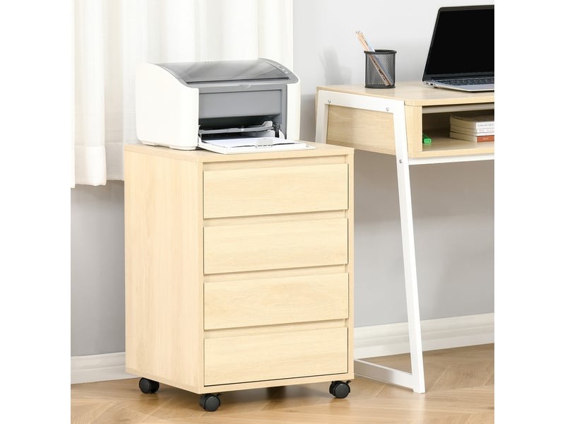  Caisson de bureau, rangement bureau sur roulettes, 4 tiroirs coulissants en bois, naturel  - Conforama C