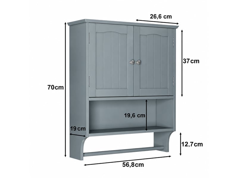 Armoire murale salle de bain avec porte-serviettes, 56,8 x 19 x 70 cm, gris clair  - Conforama E