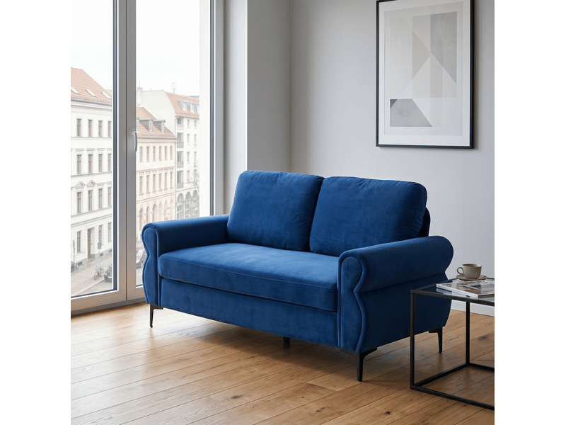  Canapé 2 places ulevr compact 173,5 cm bleu, tissu polyester, structure métal et bois, pieds métalliques 15 cm  - Conforama D