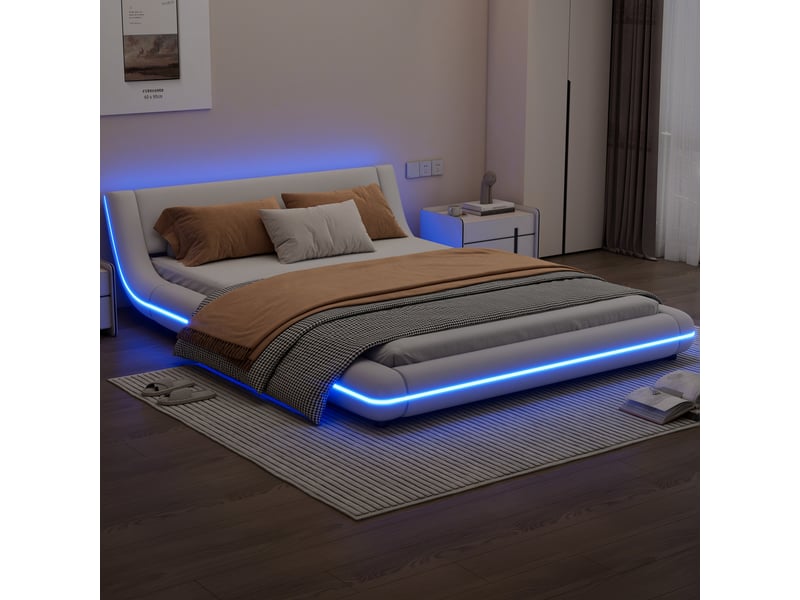  Lit 2 places 140x200 cm avec led multicolore coloris blanc  - Conforama E