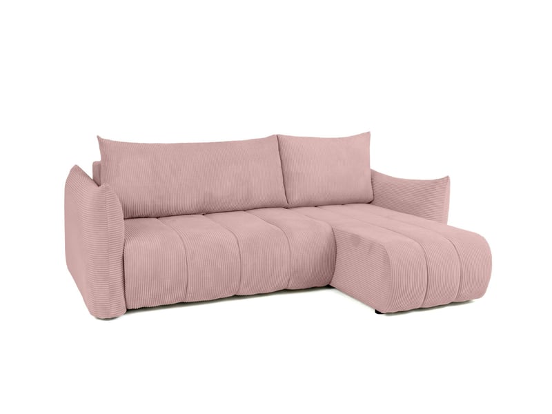  Canapé d'angle lysia mini réversible et convertible en velours côtelé - rose LYSIA - Conforama E