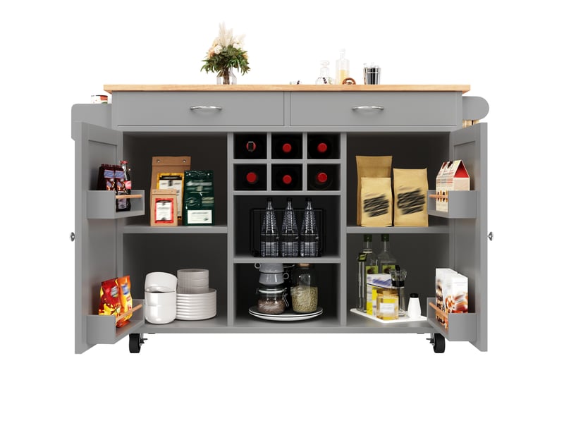  Desserte de cuisine 102 x 45 x 92 cm grise en mdf et métal, 2 tiroirs, rangement mobile à roulettes pratique  - Conforama A
