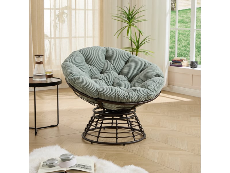 Chaise papasan pivotante 92x67 cm ergonomique métal vert clair  - Conforama B