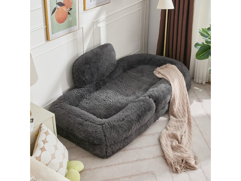  Fauteuil lit de sol inclinable 5 positions 102 x 89 x 88 cm – lit panier géant humain transformable avec coussin lombaire – peluche – anthracite  - Conforama D