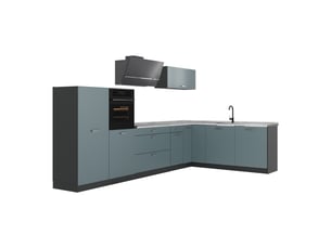 Vicco cuisine en angle, bleu-grisanthracite, 347 x cm sans plan de travail