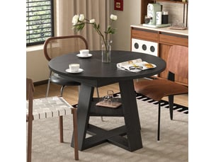 Table à manger extensible ronde 110150 x 110 x 75 cm, 150x110 cm, mdf, couleur noir aspect bois