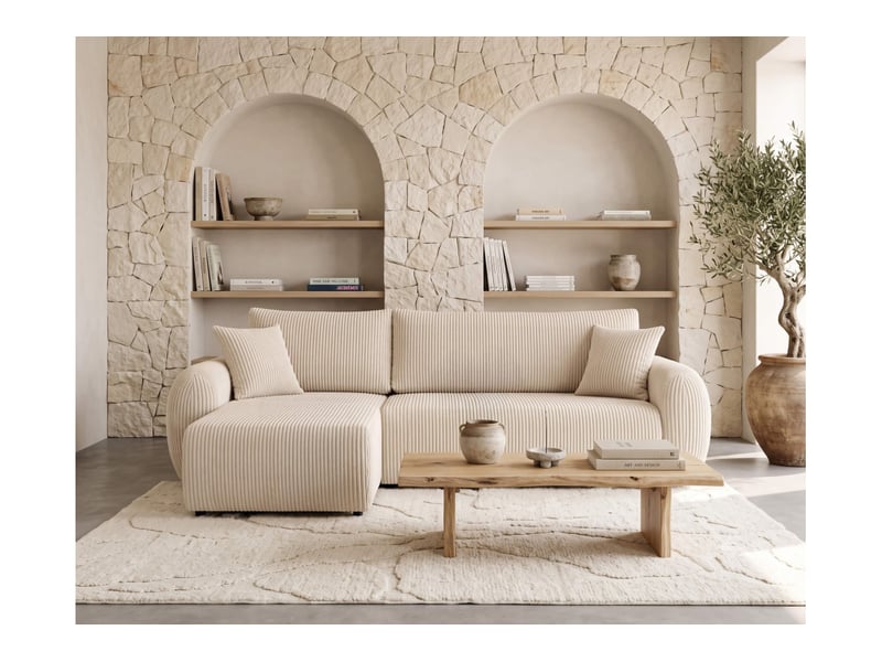 Alya - canapé d'angle convertible et réversible 3 places en velours côtelé - Conforama B