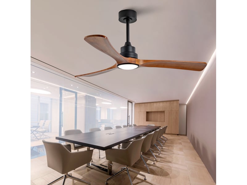  Ventilateur de plafond 52 pouces avec led, 3 pales en bois noyer foncé  - Conforama D