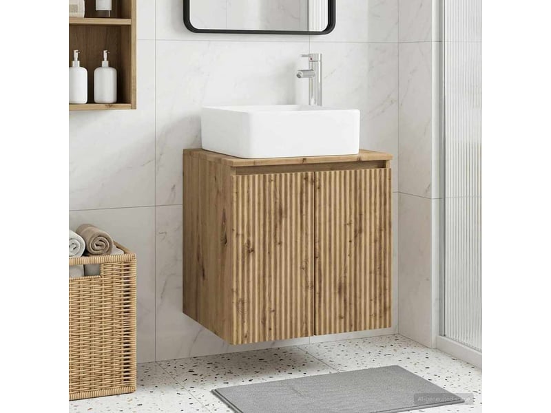  Vanité de lavabo mural, meuble de rangement chêne artisanal 53x35x63 cm  - Conforama B