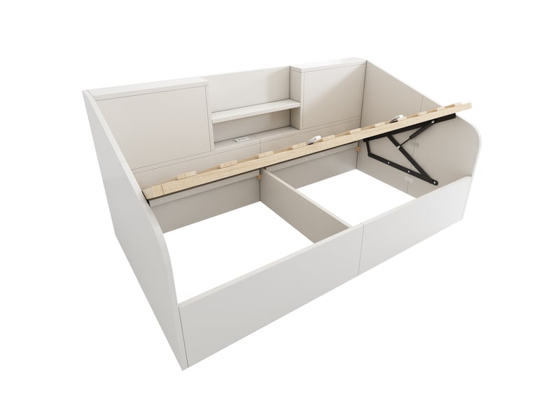  Lit enfant coffre 90x190 cm avec rangement hydraulique spacieux et station usb type-c, mdf et bois, blanc, sans matelas  - Conforama D