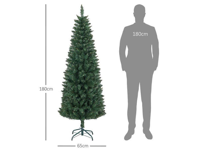  Sapin de noël artificiel 180 cm arbre de noël slim avec support en acier pliable, 479 branches épines vert  - Conforama C