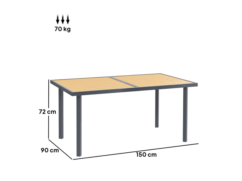  Table à manger de jardin pour 6 personnes table de jardin avec plateau effet bois en acier 150 x 90 x 72 cm bois naturel  - Conforama E