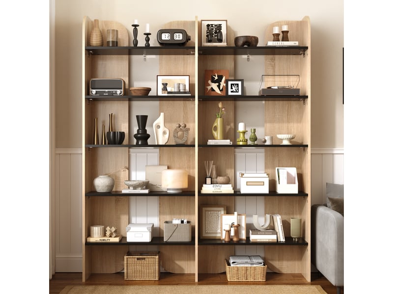  Bibliothèque de rangement - 135x25x160cm - à 5 niveaux, étagère rangement ouverte - bois chêne et noir  - Conforama C