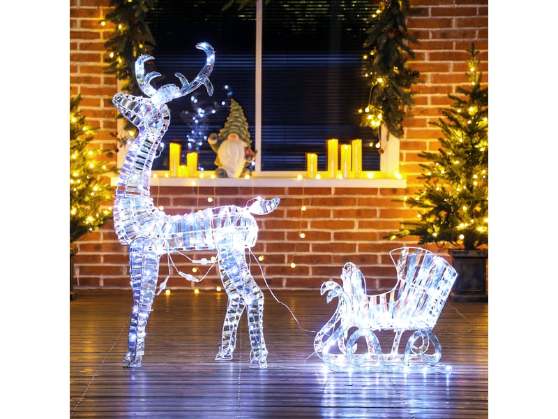  Renne et traîneau lumineux de noël avec 170 led blanc chaud, décoration de noël pour intérieur et extérieur, 60x29x115cm  - Conforama A