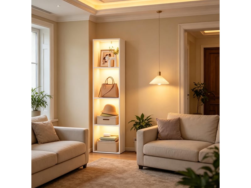  Bibliothèque verticale 4 compartiments avec led blanc 40x29x170 cm T5828P536770 - Conforama B