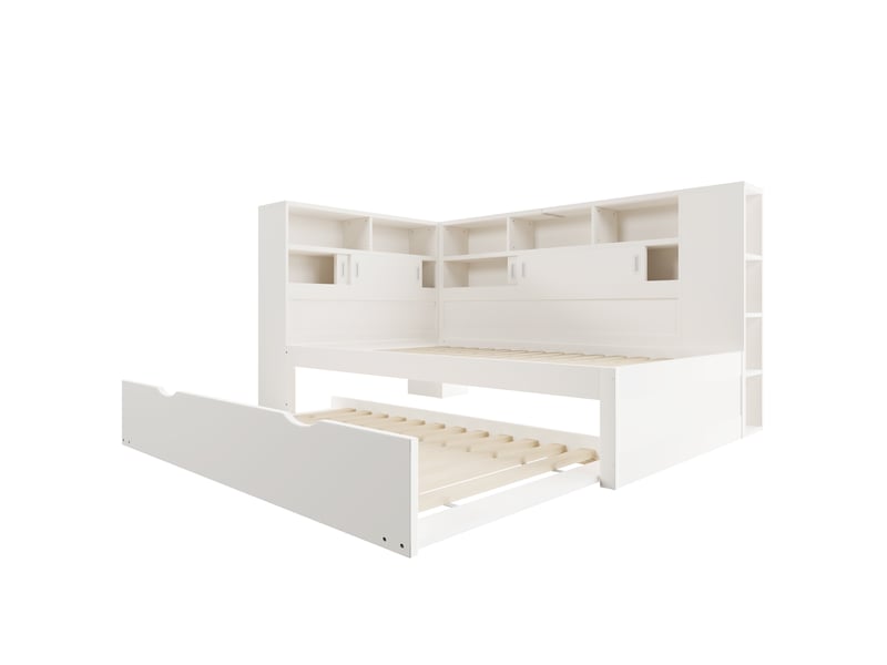  Lit banquette blanc 90x200 cm, lit gigogne 90x190, rangement et usb  - Conforama D