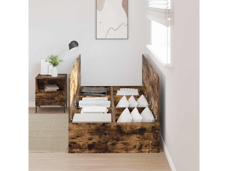  Lit simple- lit adulte -  cadre de lit avec rangement avec porte chêne fumé 70 x 190 cm  - Conforama B