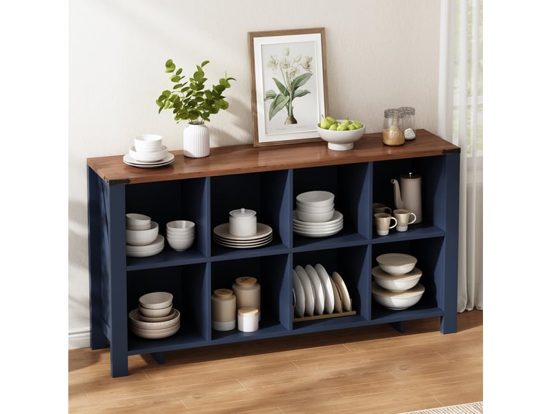 Buffet 140x34x75 cm 8 compartiments ouverts mdf bleu - Conforama B