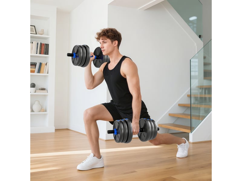  Kit haltères musculation haltères réglables 25 kg 3 en 1, ensemble de poids réglable avec barre d'extension bleu  - Conforama D