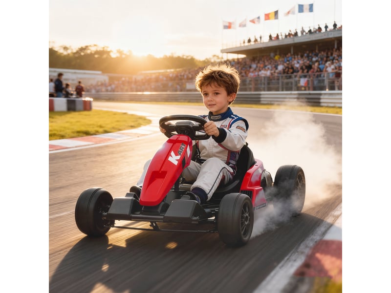 Kart électrique 24 v pour enfants, jusqu'à 18 kmh, avec fonction drift, équipé de 2 moteurs, siège réglable, rouge - Conforama C