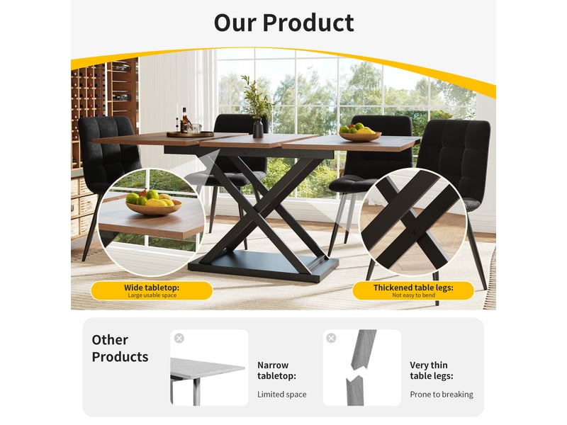  Table de salle à manger extensible 6 à 8 personnes en mdf et métal 120–160×80×75 cm noyer et noir  - Conforama C