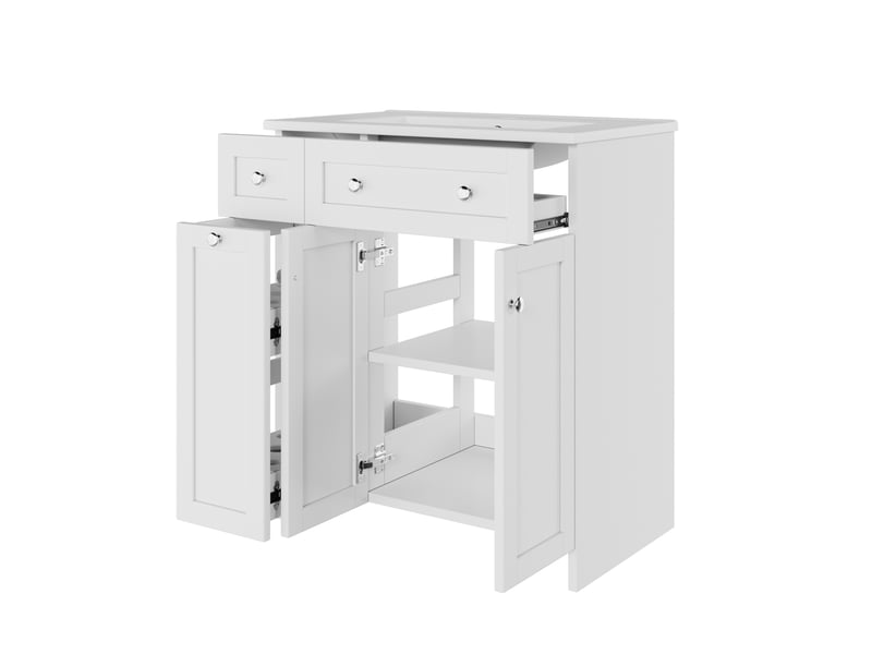 Meuble vasque blanc avec lavabo intégré, tiroirs et charnières amorties 76 cm - Conforama E