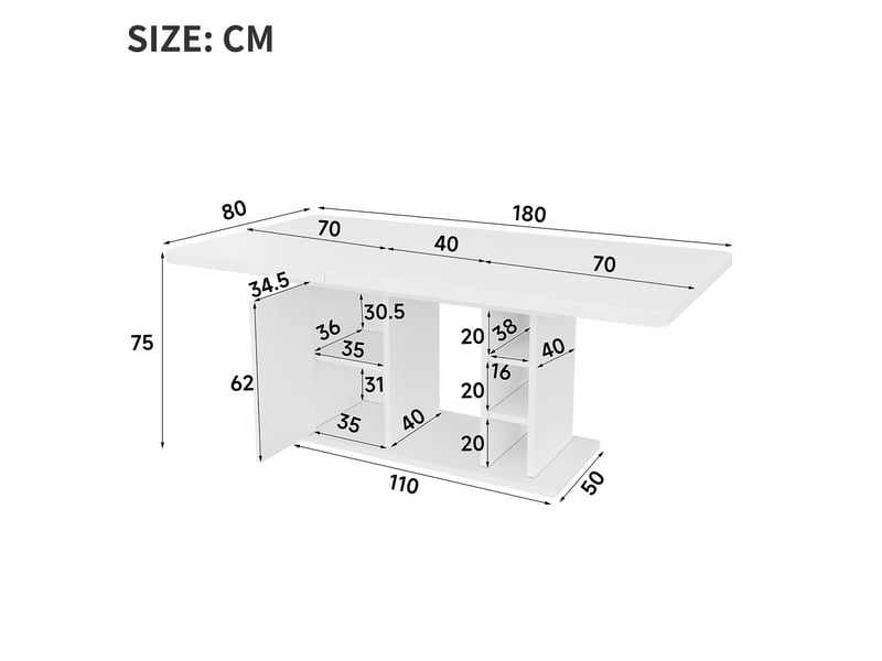  Table à manger extensible blanc 140–180 × 80 × 75cm, rangements intégrés, plateau extensible, aspect bois  - Conforama C