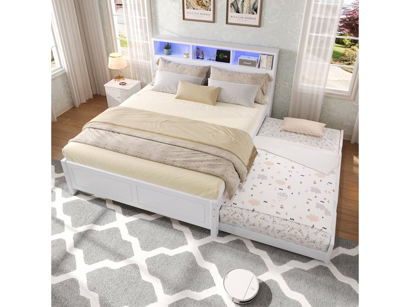 Lit gigogne 120x200(90x190)cm coloris blanc pin et mdf led lit enfant blanc - Conforama E