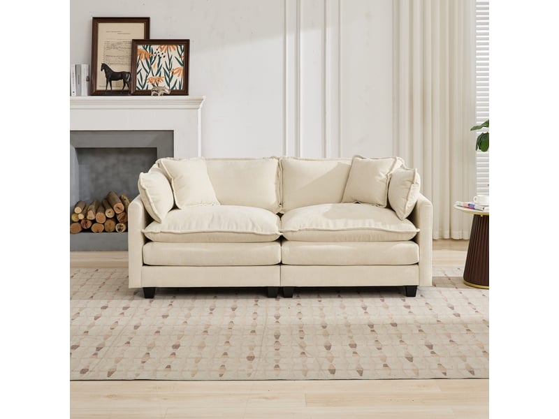 Canapé nuage 2 places modulable, tissu chenille respirant beige, assise rembourrée double couche, mousse à haute élasticité, pouf non inclus beige - Conforama C