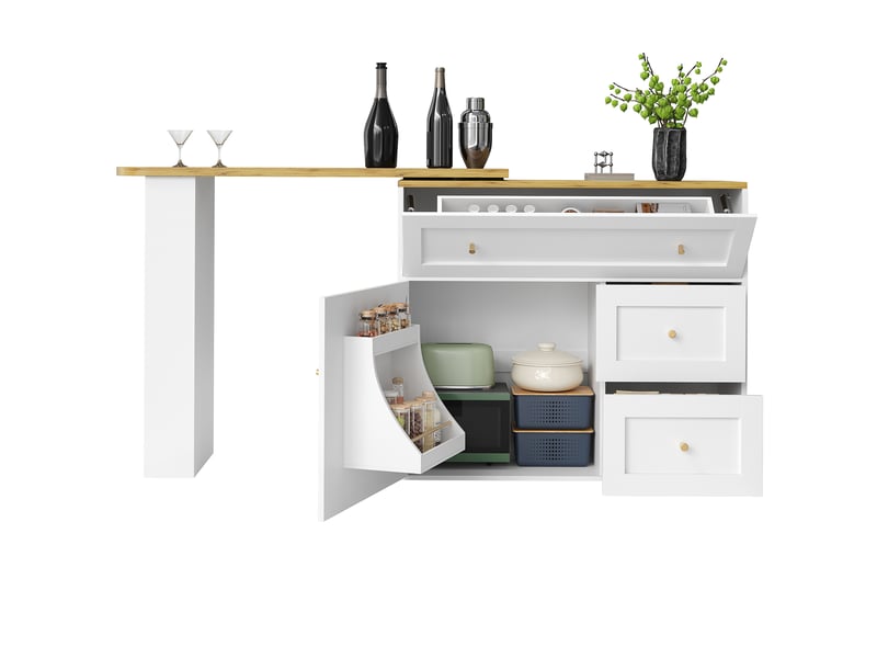 Bar de cuisine extensible,138-204x39x105 cm,avec rangement,mdf et métal,blanc - Conforama C