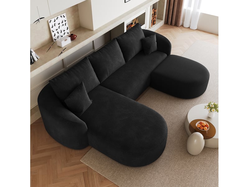  Canapé d'angle en u modenvie 5 places modulaire 266 x 168 x 85 cm, tissu chenille noir, sans montage, compressé  - Conforama E
