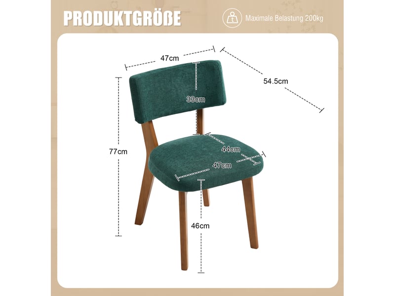  Lot de 2 chaises de salle à manger en tissu vert, pieds en bois  - Conforama C