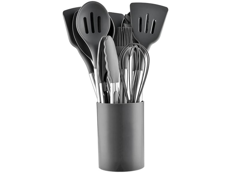Service de 12 ustensiles de cuisine,meulva,35x12x12 cm,silicone et acier inoxydable,gris - Conforama C
