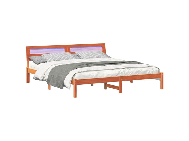  Lit double- lit adulte -  cadre de lit avec tête de lit marron 200 x 200 cm pin massif  - Conforama B