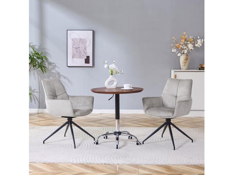  Lot de 2 chaise pivotante 360°, chaise de salle à manger avec accoudoirs enveloppants, dossier large, métal, gris+noir  - Conforama B