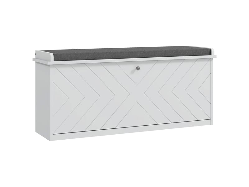  Banc à chaussures avec tiroir rabattable, coussin d'assise et étagère réglable, 100 x 26 x 48 cm, blanc  - Conforama A