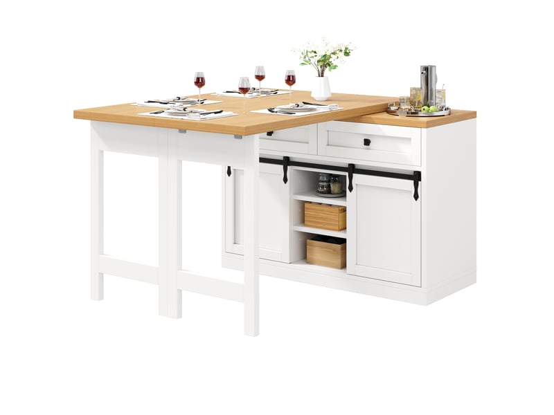 Desserte de cuisine avec 2 tiroirs et plateau pivotant, portes coulissantes pour cuisine 120×40×72 cm blanc - Conforama A