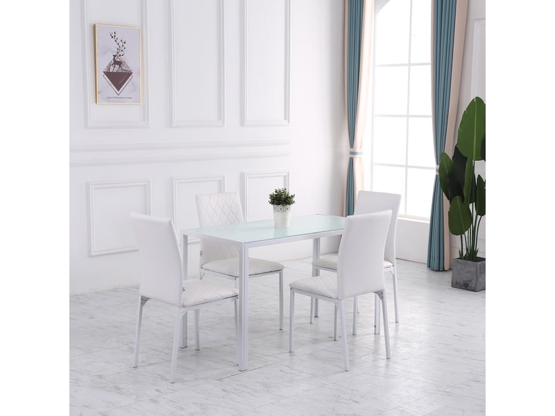  Lot de 4 chaises rembourrées pour salle à manger avec revêtement en similicuir blanc dimensions 41x50x91 cm  - Conforama D