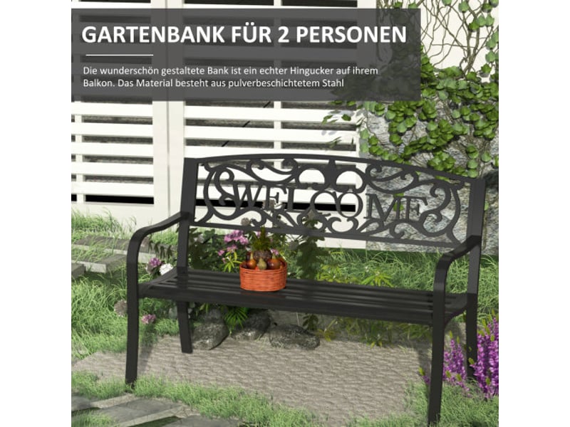 Banc de jardin 2 places en métal, robuste, design élégant, pour jardin et terrasse - Conforama B