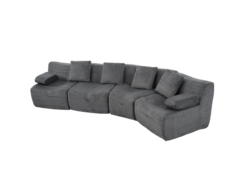Canapé modulaire compressé 4 places à modules libres sans montage en velours côtelé gris foncé, 311 × 90 × 65 cm - Conforama A